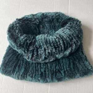 Linda Richards Ink Green Real Fur Funnel Neck Scarf Snood EXCELLENT